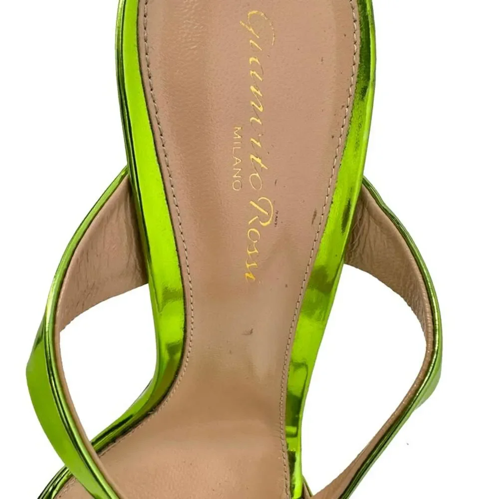 Gianvito Rossi Aura Heeled Mules in Metallic Green Leather